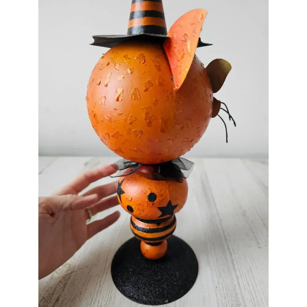 Pier 1 cat pumpkin metal glitter Halloween prop unique‎ vintage black